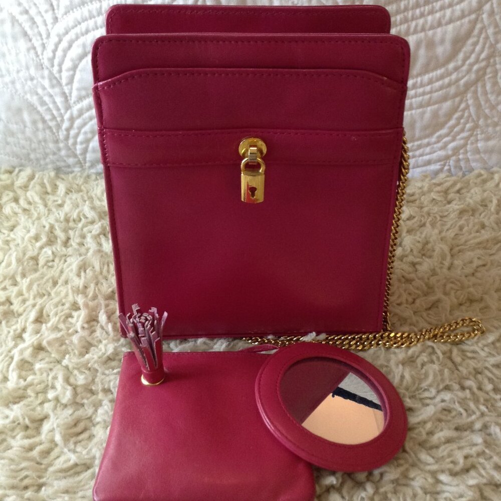 VTG Woodward & Lothrop Magenta Leather purse/Compact; Quality Classically Chic - Picture 4 of 7